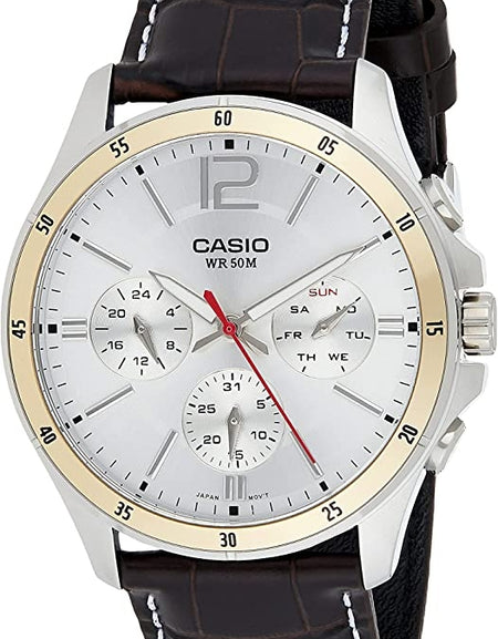 CASIO COLLECTION Mod. MULTIFUNCTION CALENDAR. LEATHER - SILVER-0