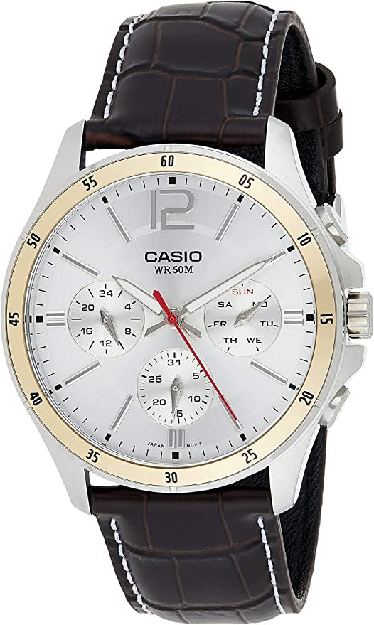 CASIO COLLECTION Mod. MULTIFUNCTION CALENDAR. LEATHER - SILVER-0