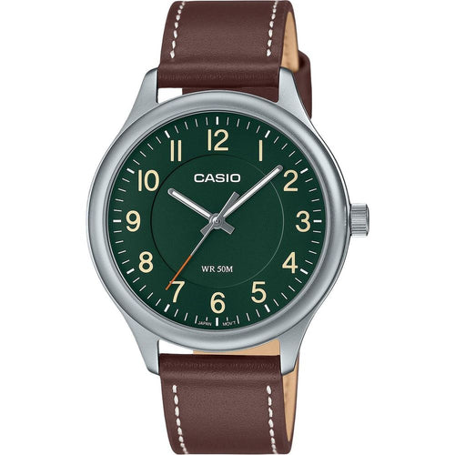 Load image into Gallery viewer, Casio Standard Analog Leather Strap Green Dial Quartz MTP-B160L-3B Men&#39;s Watch - Timeless Elegance
