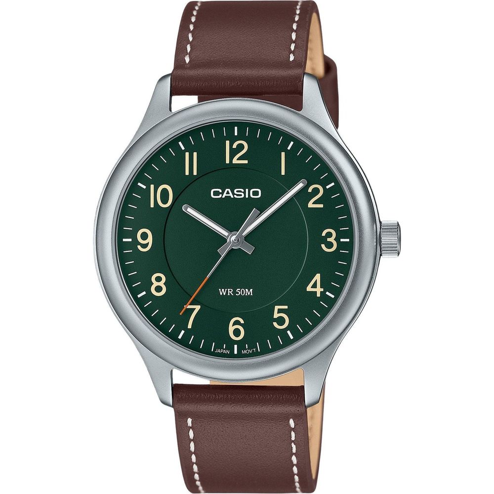 Casio Standard Analog Leather Strap Green Dial Quartz MTP-B160L-3B Men's Watch - Timeless Elegance