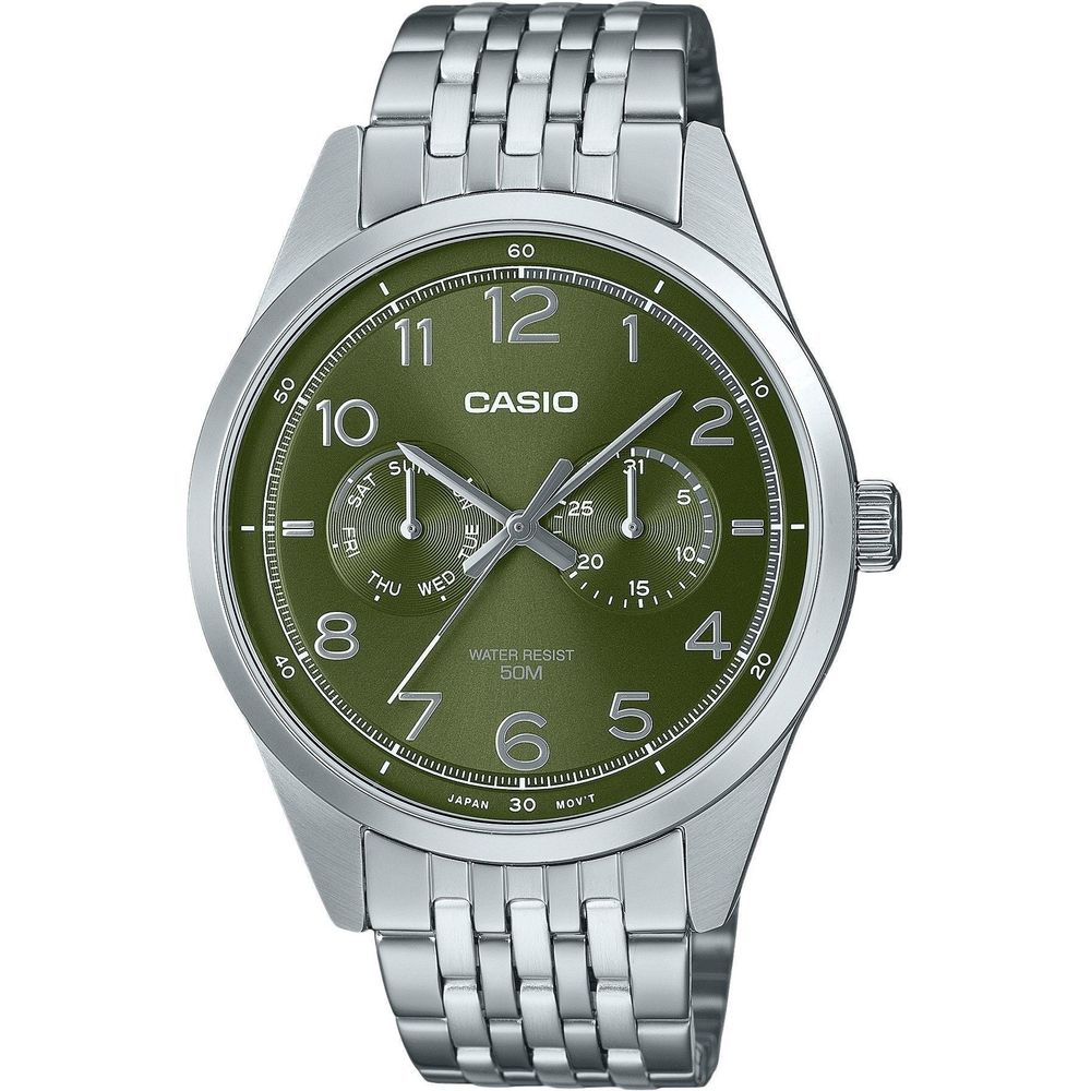 Casio Standard Analog Stainless Steel Green Dial Quartz MTP-E340D-3AV Men's Watch