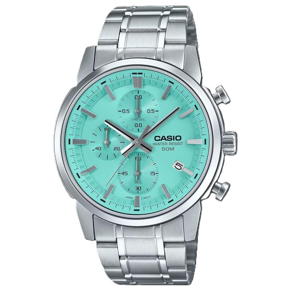 CASIO COLLECTION Mod. CHRONO DATE SILVER AQUA-0