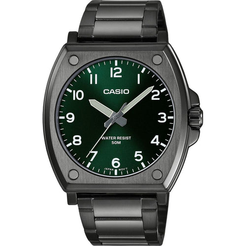 Load image into Gallery viewer, Casio Standard Analog Black Ion Plated Stainless Steel Green Dial Quartz MTP-E730B-3AV Men&#39;s Watch
