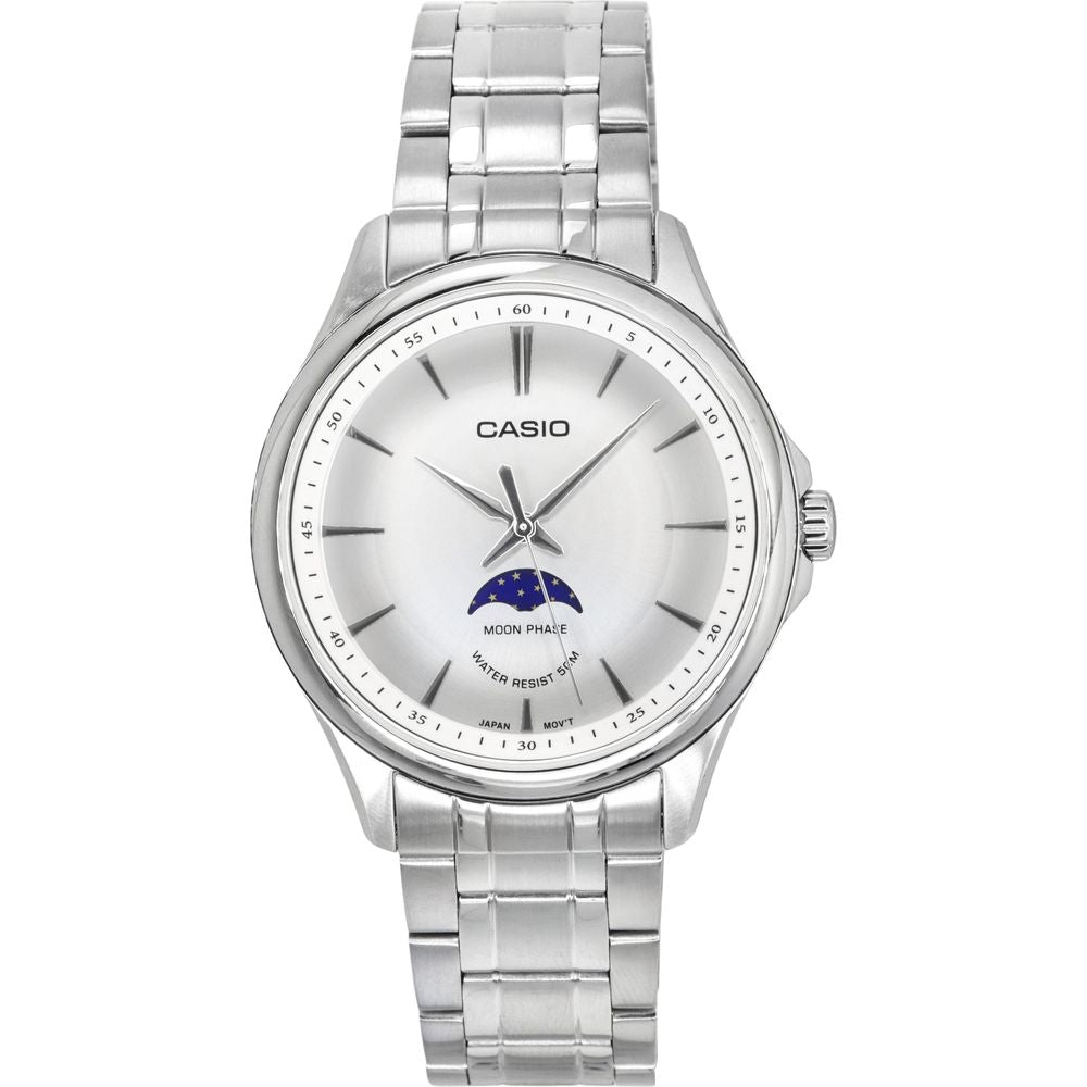 Casio Standard Analog Moon Phase Stainless Steel Silver Dial Quartz MTP-M100D-7A Men's Watch