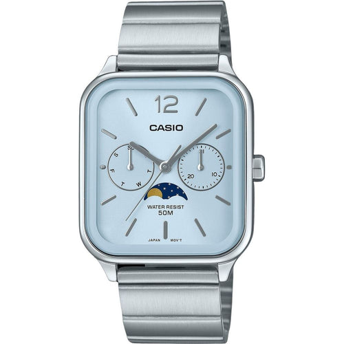 Load image into Gallery viewer, Casio Standard Analog Moon Phase Stainless Steel Baby Blue Dial Quartz MTP-M305D-2AV Men&#39;s Watch
