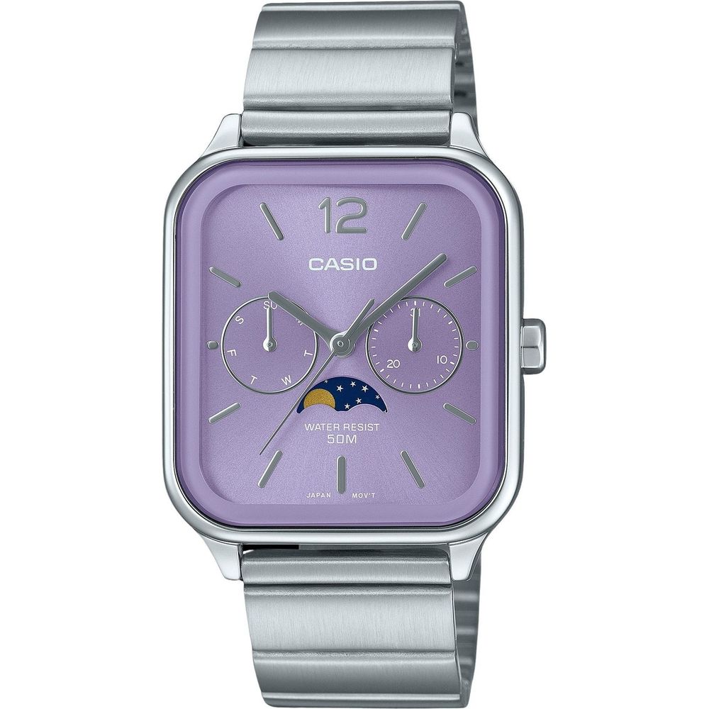 Casio Standard Analog Moon Phase Stainless Steel Purple Dial Quartz MTP-M305D-6AV Men's Watch - A Timeless Classic