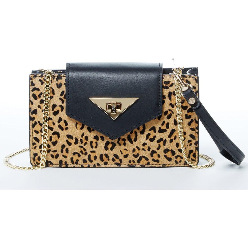 SUSU The Mary Mini Crossbody Bag Black Leopard Leather Wristlet