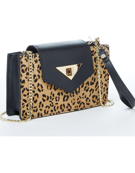 SUSU The Mary Mini Crossbody Bag Black Leopard Leather Wristlet