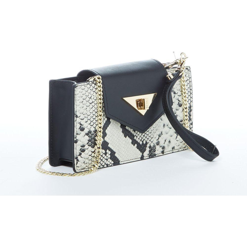 SUSU The Mary Small Crossbody Leather Purse Black Snakeskin Pattern