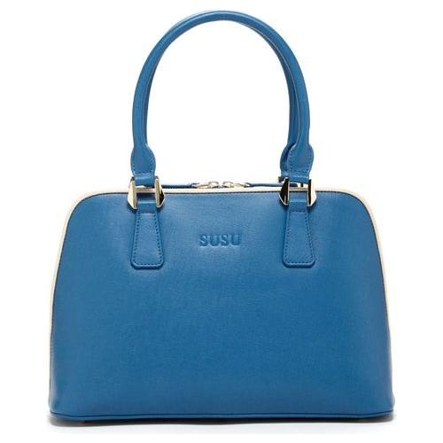 SUSU The Melissa Blue Saffiano Leather Satchel Bag