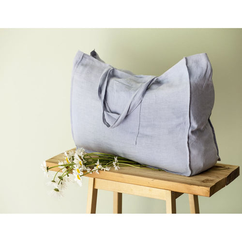 Load image into Gallery viewer, Ice Blue linen beach bag with pocket
