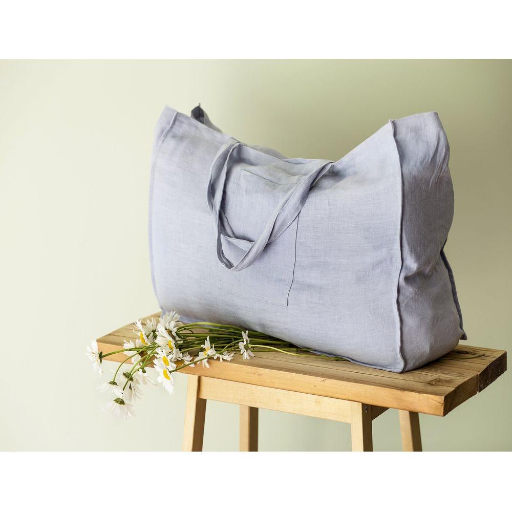 Grey linen beach bag