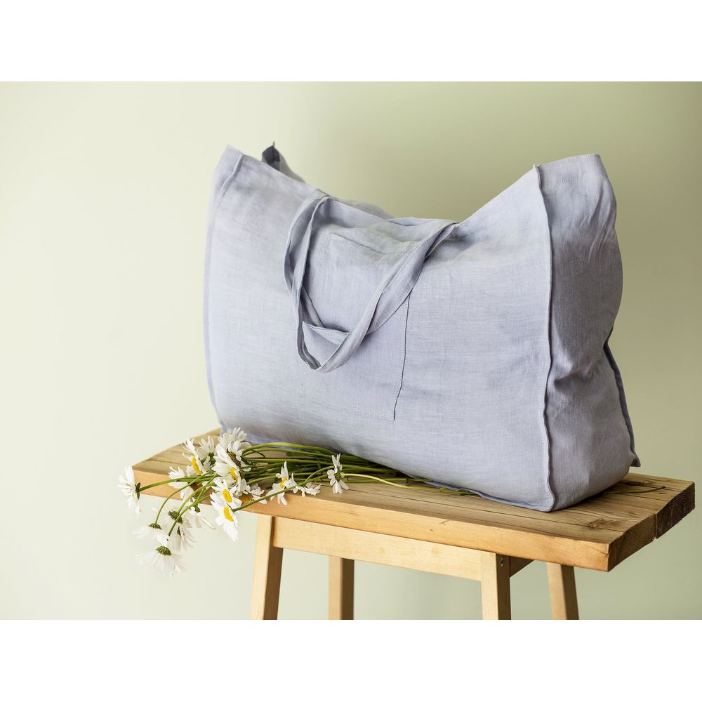 Double Cloth linen beach bag with pocket