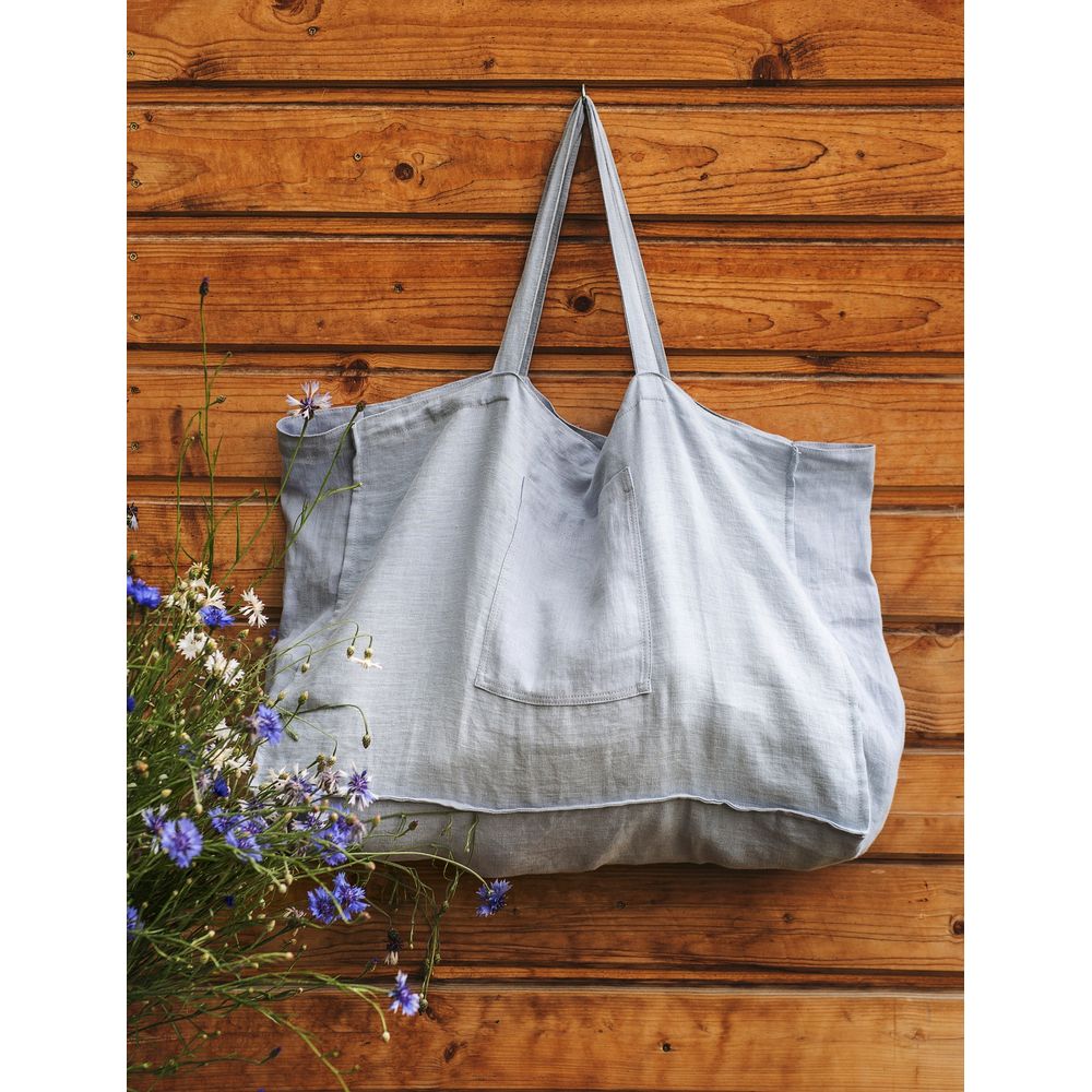 White linen beach bag