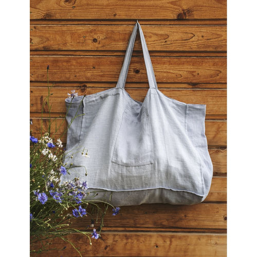 Load image into Gallery viewer, Ice Blue linen beach bag with pocket
