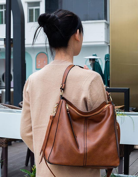 Designer Brand Large Vegan Leather Hobo Handbag