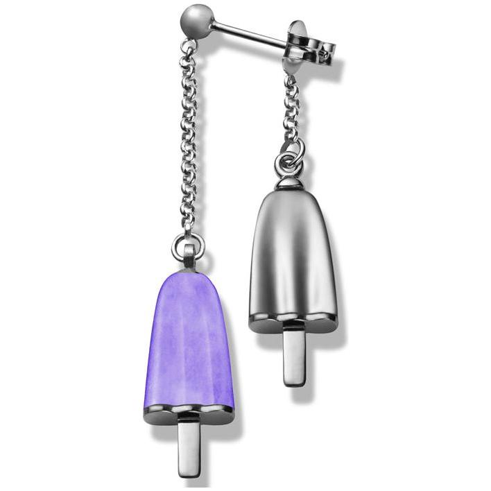 AMBROSINI JEWELS -  ORECCHINI doppi ARGENTO 925° ghiacciolo finitura bianca pietra viola-0