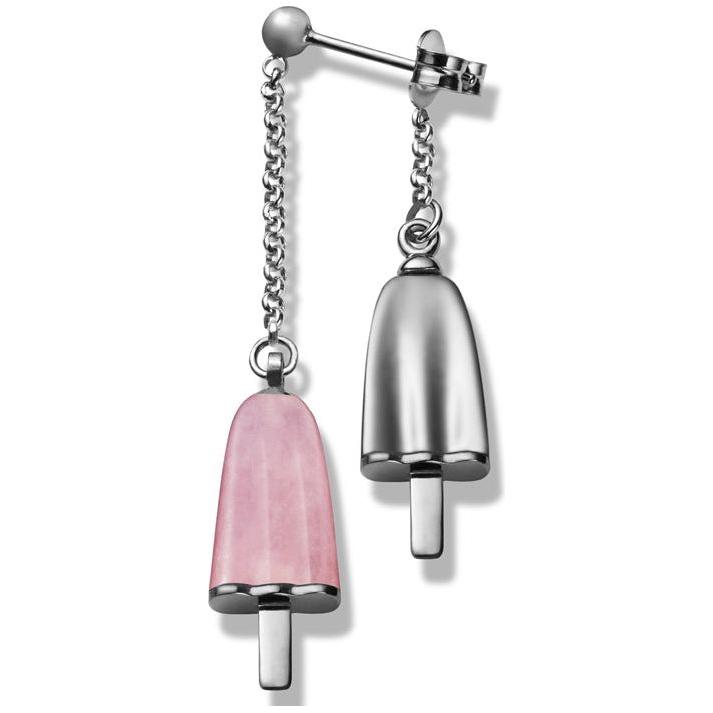 AMBROSINI JEWELS -  ORECCHINI doppi ARGENTO 925° ghiacciolo finitura bianca pietra rosa-0