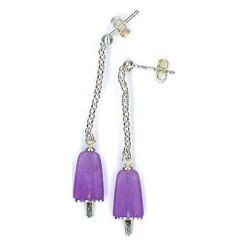 AMBROSINI JEWELS -  ORECCHINI ARGENTO 925°  ghiacciolo finitura bianca pietra viola piccoli (14x8mm)-0