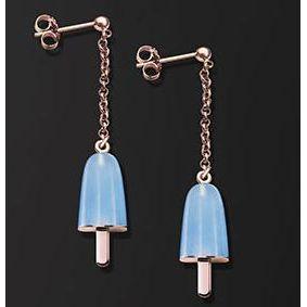 AMBROSINI JEWELS -  ORECCHINI ARGENTO 925°  ghiacciolo finitura rosé pietra azzurra piccoli(14x8mm)-0