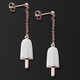 Load image into Gallery viewer, AMBROSINI JEWELS -  ORECCHINI ARGENTO 925°  ghiacciolo finitura rosé pietra bianca piccoli (14x8mm)-0
