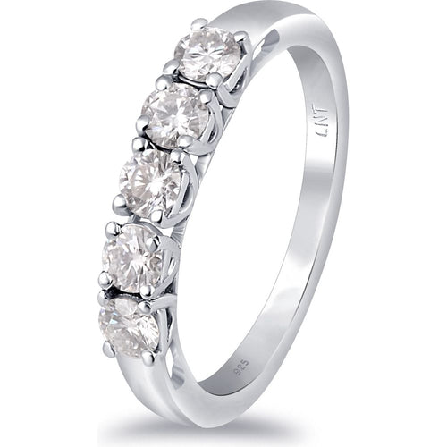 Load image into Gallery viewer, White Moissanite 5-Stone Ring Sterling Silver
