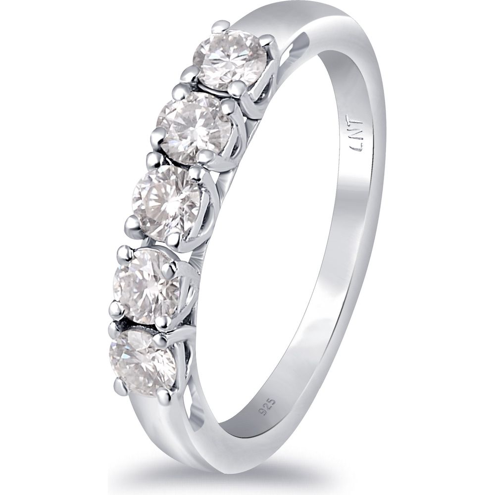 White Moissanite 5-Stone Ring Sterling Silver