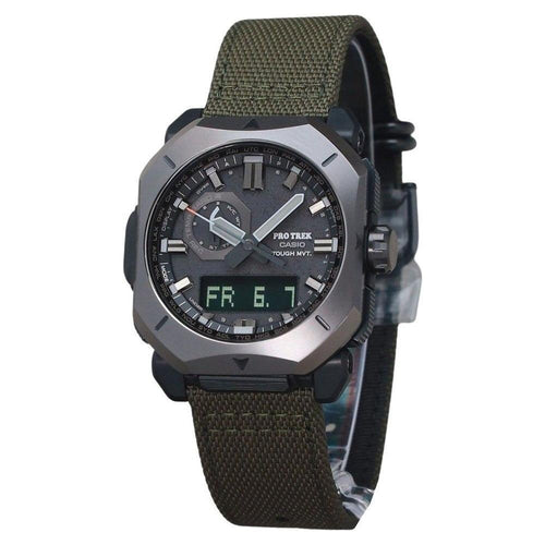 Load image into Gallery viewer, Casio ProTrek Analog Digital Green Cordura Cloth Strap Grey Dial Tough Solar PRW-6900YB-3 Men&#39;s Watch
