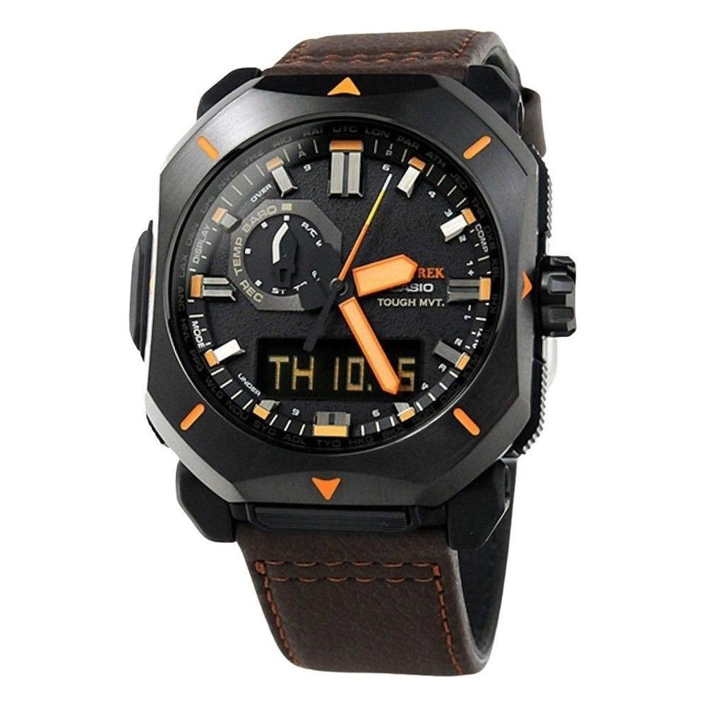 Casio ProTrek Analog Digital Brown Leather Strap Grey Dial Tough Solar PRW-6900YL-5 Men's Watch