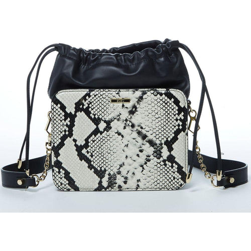 Load image into Gallery viewer, SUSU The Patricia Black Leather Bucket Bag with Snakeskin Design
