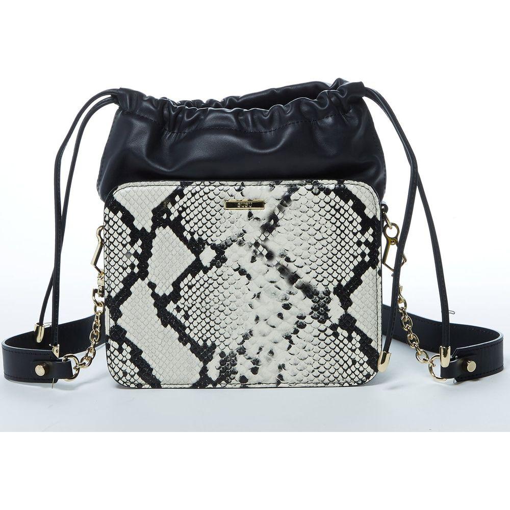 SUSU The Patricia Black Leather Bucket Bag with Snakeskin Design