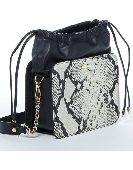 SUSU The Patricia Black Leather Bucket Bag with Snakeskin Design