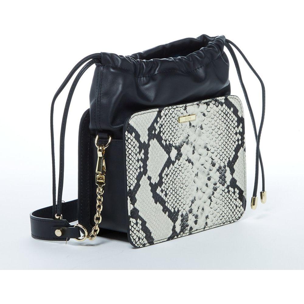 SUSU The Patricia Black Leather Bucket Bag with Snakeskin Design