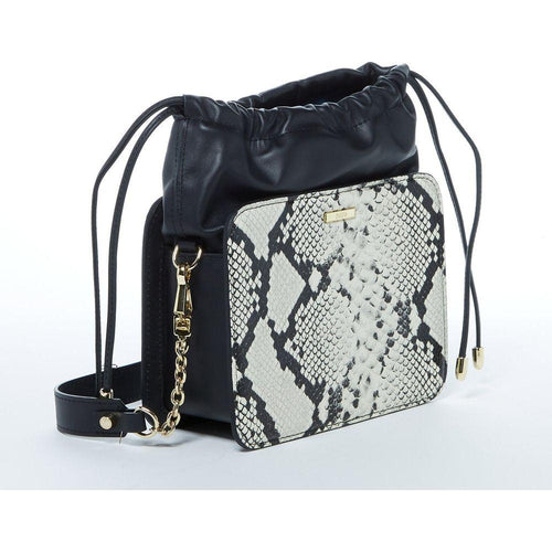 Load image into Gallery viewer, SUSU The Patricia Black Leather Bucket Bag with Snakeskin Design
