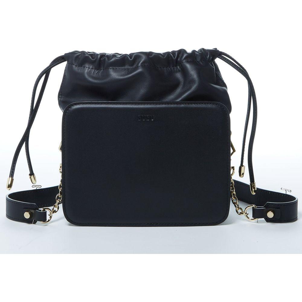 SUSU The Patricia Black Leather Purse Drawstring