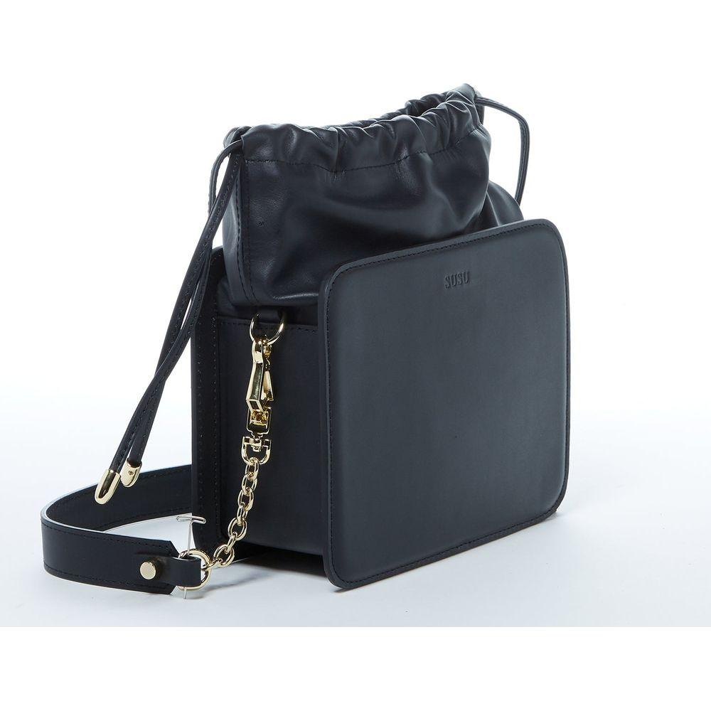 SUSU The Patricia Black Leather Purse Drawstring