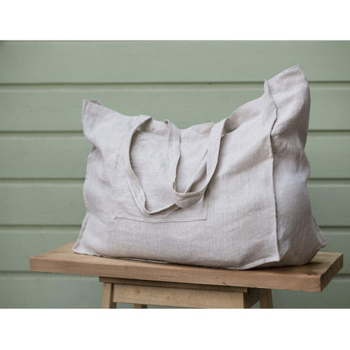 Load image into Gallery viewer, Natural Light linen beach bag with pocket
