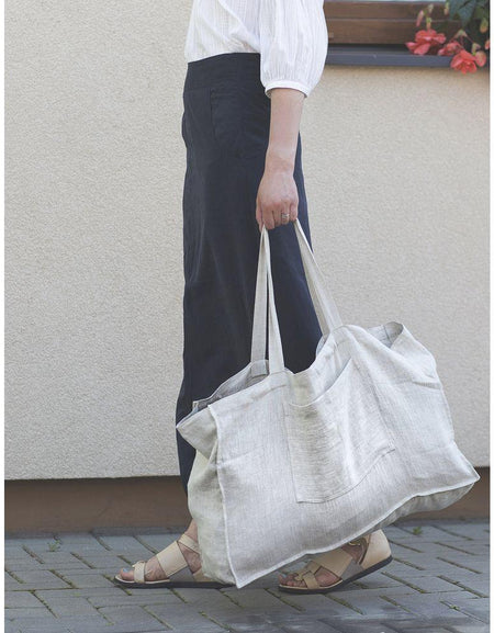 Natural Light linen beach bag with pocket