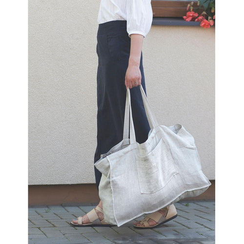 Load image into Gallery viewer, Grey linen beach bag
