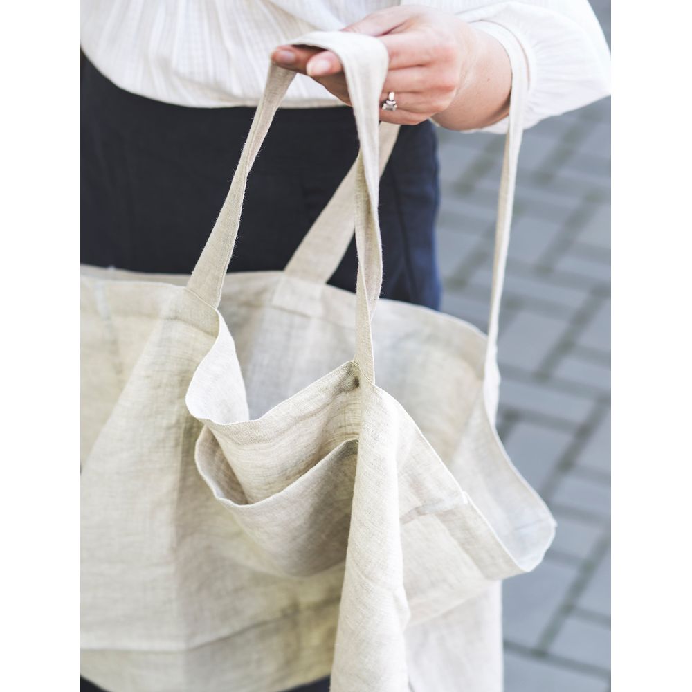 White linen beach bag