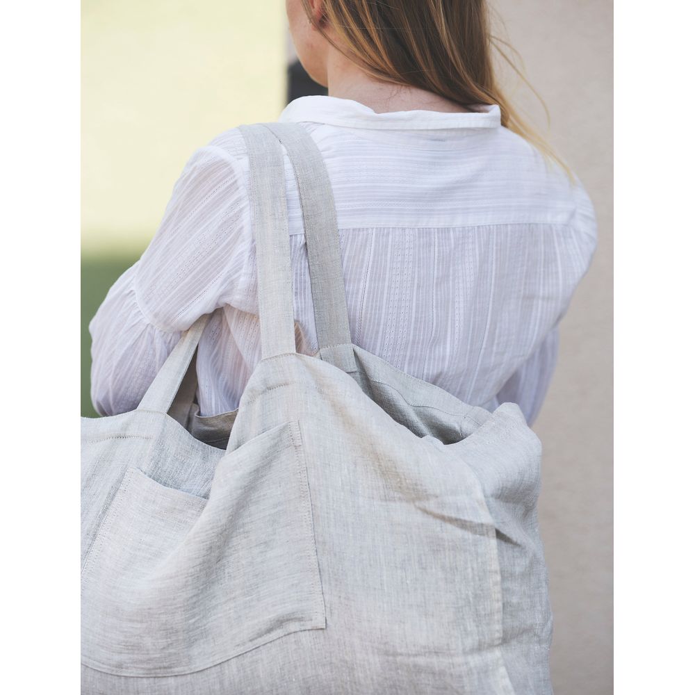 White linen beach bag