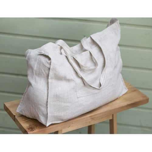 Load image into Gallery viewer, Natural Light linen beach bag with pocket
