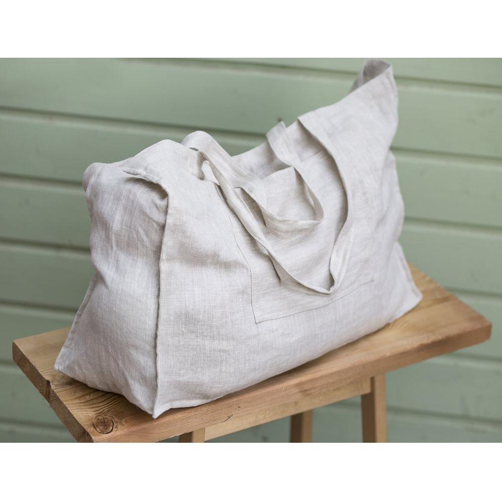 Natural Light linen beach bag with pocket