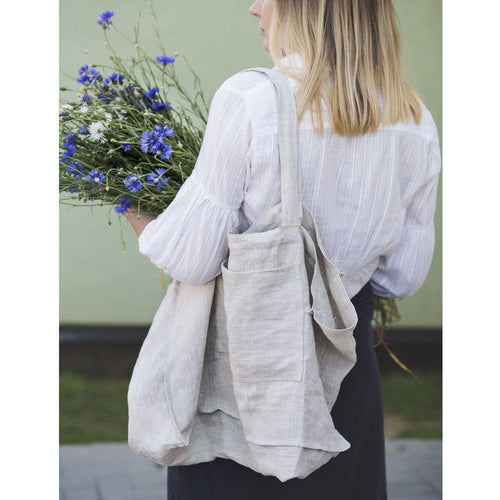 Load image into Gallery viewer, Natural Light linen beach bag with pocket
