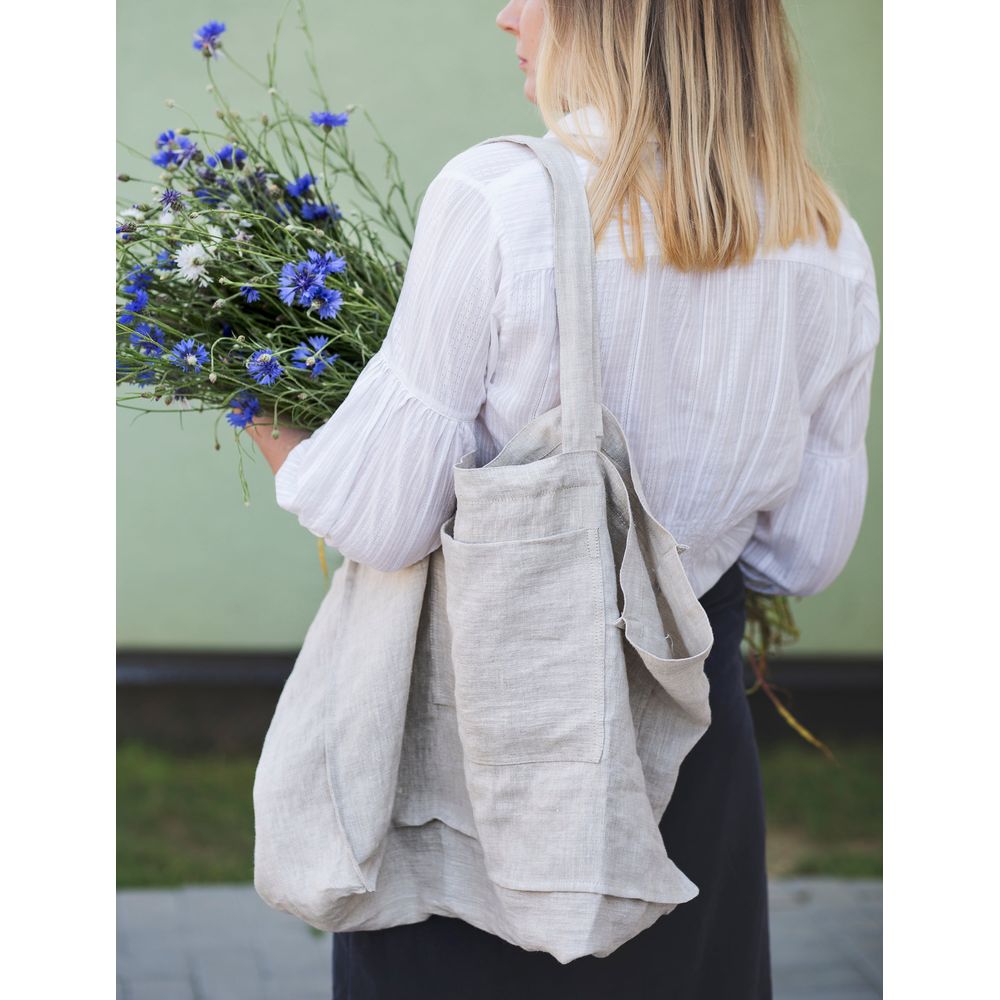 White linen beach bag