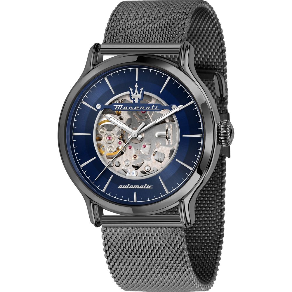 Maserati Epoca Stainless Steel Mesh Bracelet Blue Skeleton Dial Automatic Watch