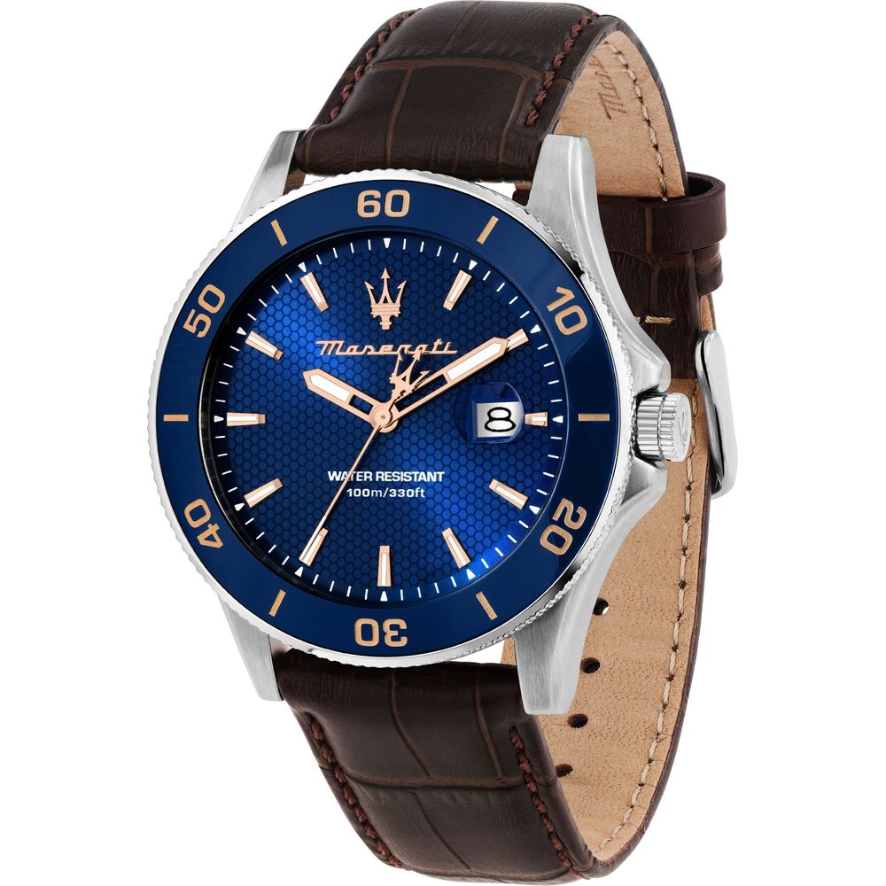 Maserati Competizione Leather Strap Blue Dial Quartz Men's Watch