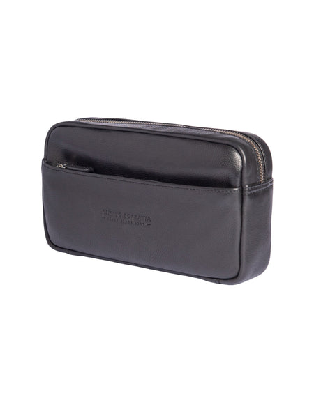 RB0046A | Pochette Uomo KEVIN con laccio da polso in Vera Pelle pieno fiore con leggera grana. Maniglia removibile. Colore Nero. Dimensioni: cm 22 x 13 x 5-1