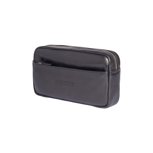 Load image into Gallery viewer, RB0046A | Pochette Uomo KEVIN con laccio da polso in Vera Pelle pieno fiore con leggera grana. Maniglia removibile. Colore Nero. Dimensioni: cm 22 x 13 x 5-1

