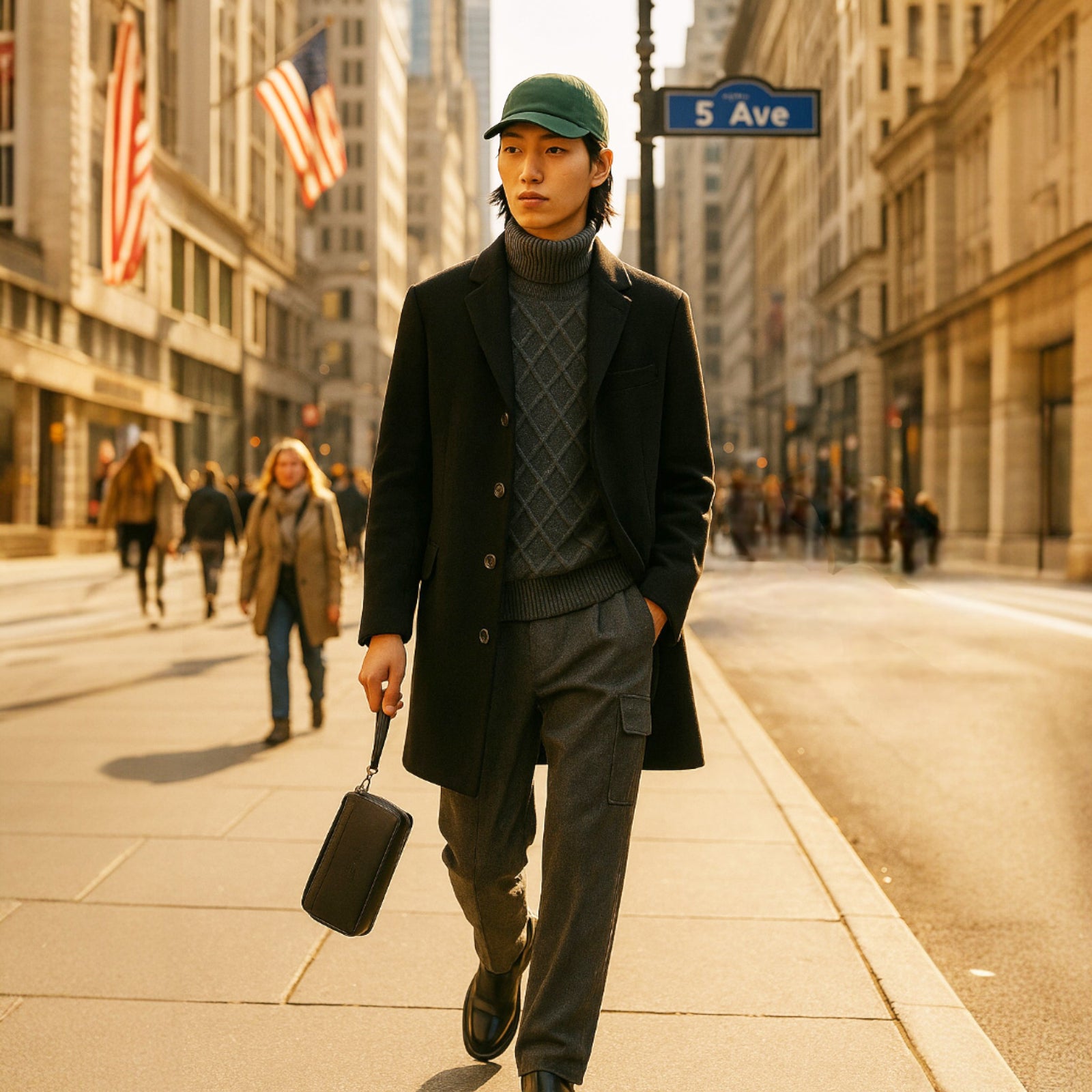 RB0046A | Pochette Uomo KEVIN con laccio da polso in Vera Pelle pieno fiore con leggera grana. Maniglia removibile. Colore Nero. Dimensioni: cm 22 x 13 x 5-3